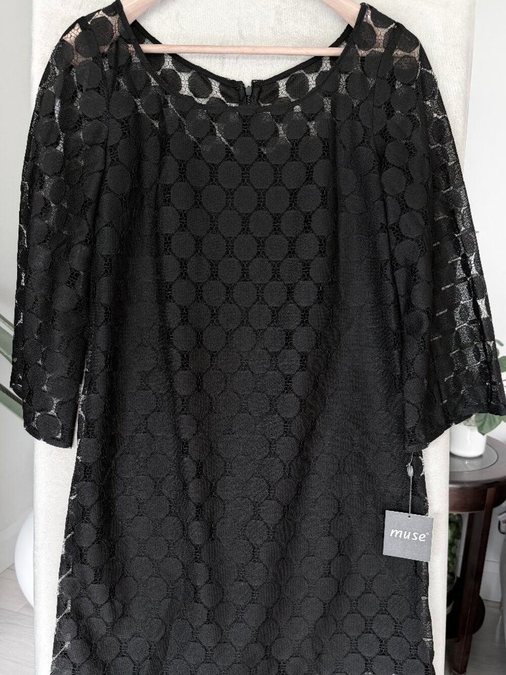 Muse NWT Black Polka Dot Lace Shift Dress Size 10